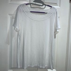 Talbots cotton/modal blend tee shirt Sz M crochet neckline trim
